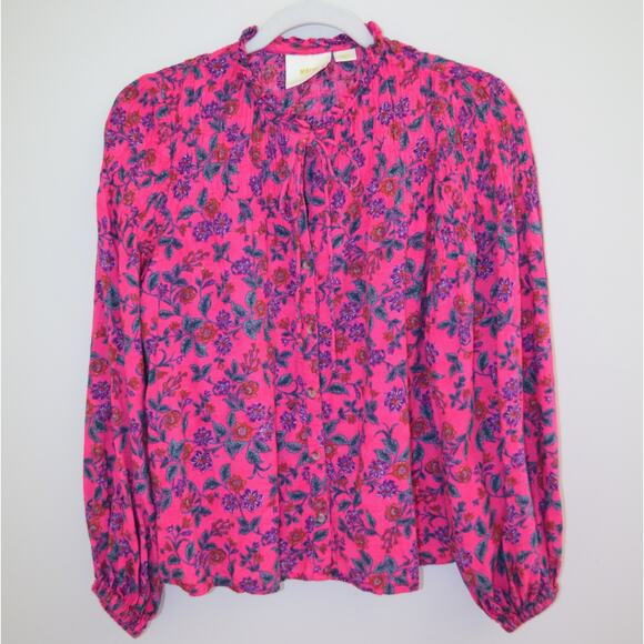 Maeve Anthropologie Pink Boho Floral Tunic Blouse Size Small - Picture 2 of 5